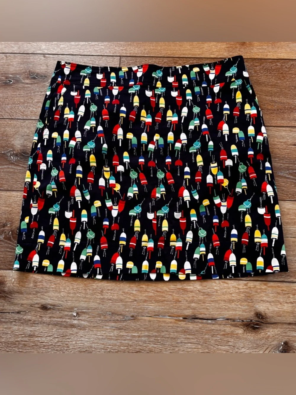 Talbots Size 16p Mini Skirt Nautical Fishing Buoy Novelty Print Comfort Stretch